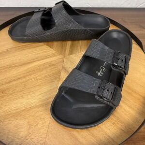 Jessica Carlyle Womens Black Snakeskin Print Double Buckle Slide Sandals Size 11